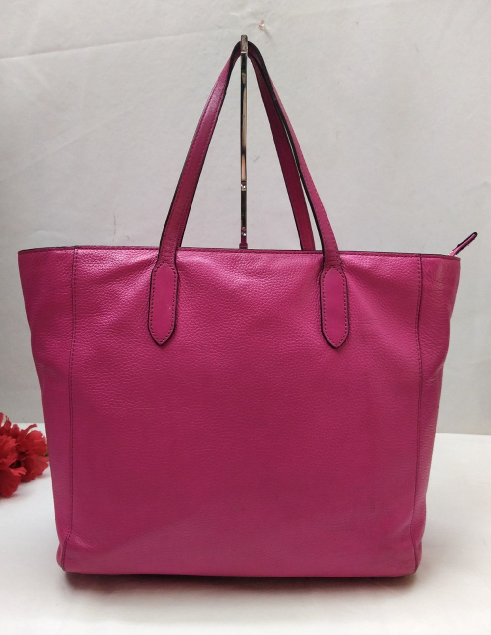Michael Kors Magenta Leather Double Handles Zipper Tote Bag